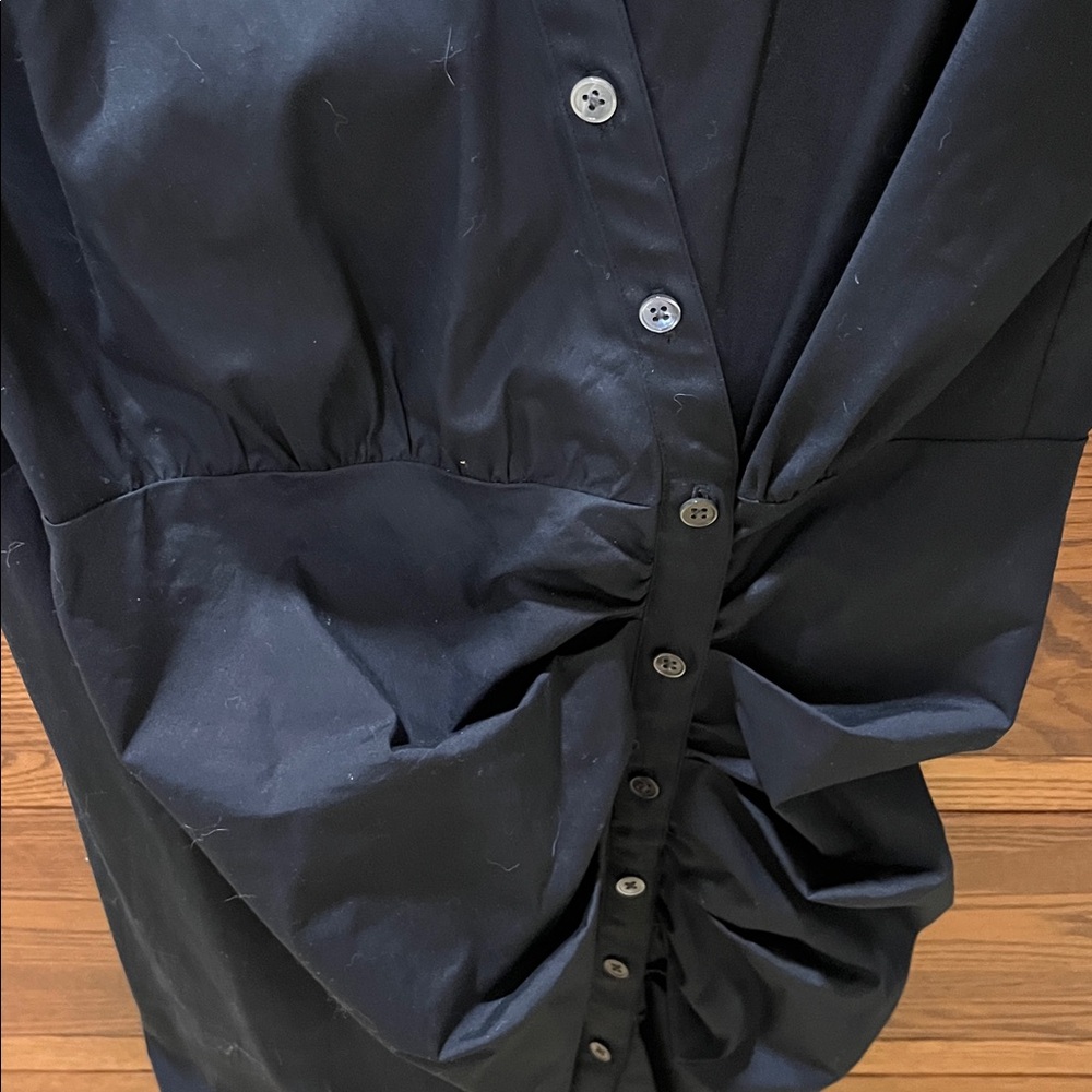 Veronica Beard Black Ruched Assymetric Button Shirtdress - Picture 12 of 12